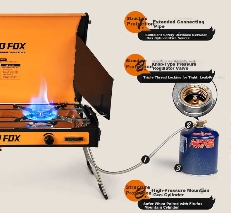 E-Rover Firefox Air Outdoor Camping Stove Set Portable Split Gas Stove Double Burner Cartridge Stove 8