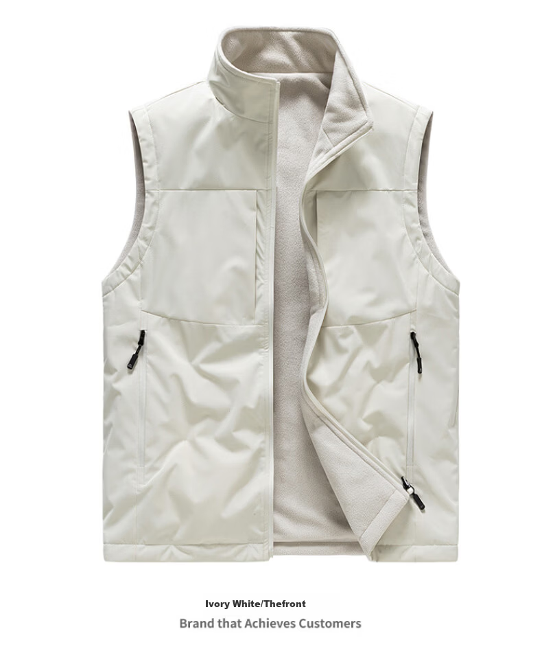 MiiOW Men's Autumn Winter Fleece Vest Stand Collar Sleeveless Casual Khaki 4XL 7