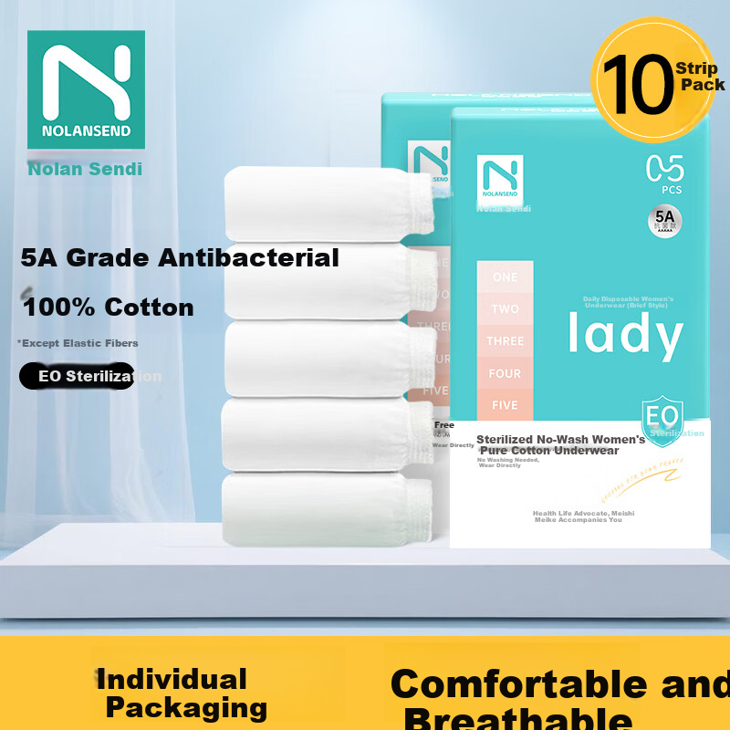 NolansenDi [100% Cotton] Women's Disposable Underwear Maternity Wash-Free Portable Travel Individually Packaged 10-Pack White Size M