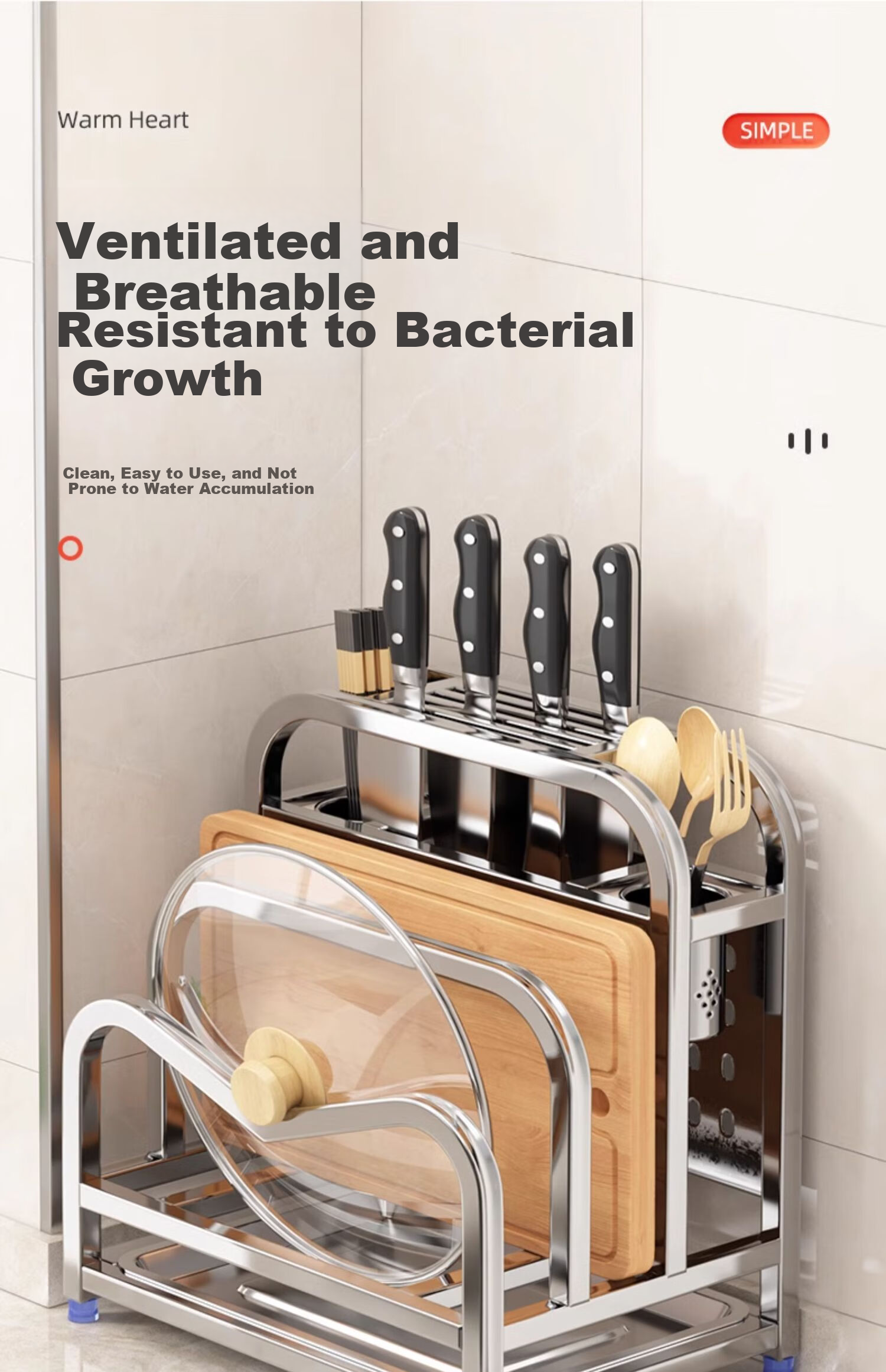 Jiadu Stainless Steel Knife Rack Storage Shelf Kitchen 2024 New Multifunctional Countertop Cutting Board Integrated Holder 6