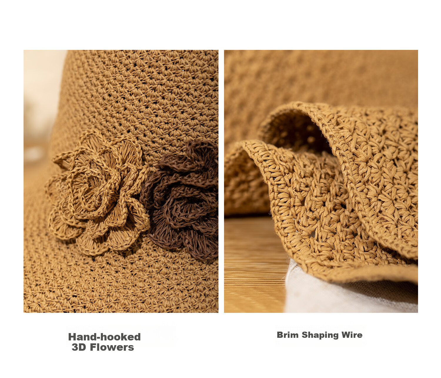 FANCET Women's Hand-Crocheted Straw Hat Spring Summer French Elegant Beach Vacation Floral Foldable Sun Hat 11