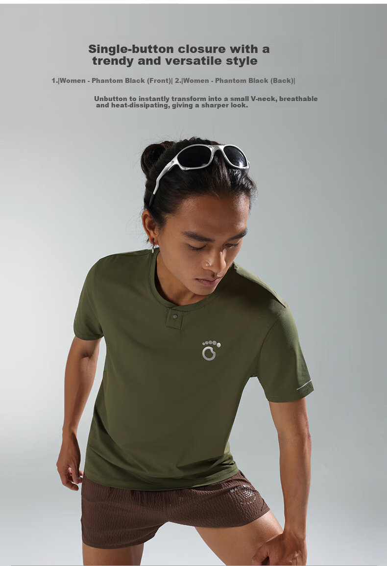Macondo 26 Spring Summer New Sports Running Henry Shirt Moisture-Wicking Quick-Dry Cooling Short Sleeve T-Shirt Silent Green Men 4XL 4