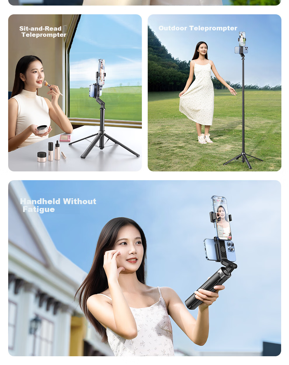 Xiaotian Mobile Phone Teleprompter Stand Live Streaming Tripod Portable Selfie Stick Floor Outdoor Selfie Tool Handheld Universal Vlog Shooting Phone Holder 16