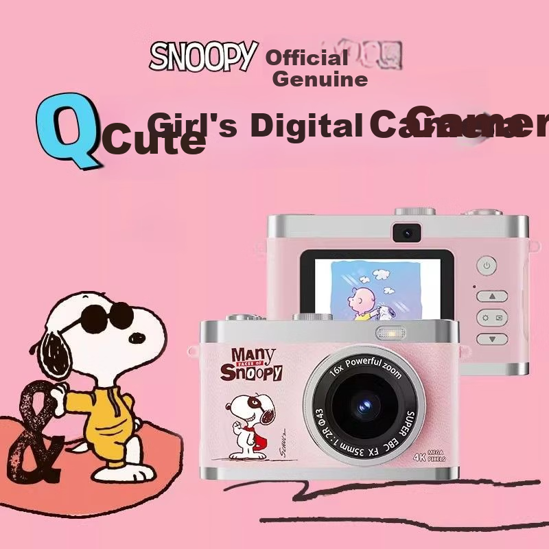Black Cat Diary Snoopy SN17 Collaboration Digital Camera CCD Student Retro Campus Mini Camera Vlog Entry-Level Cute Kids Card Camera Portable Instant Gift Pink