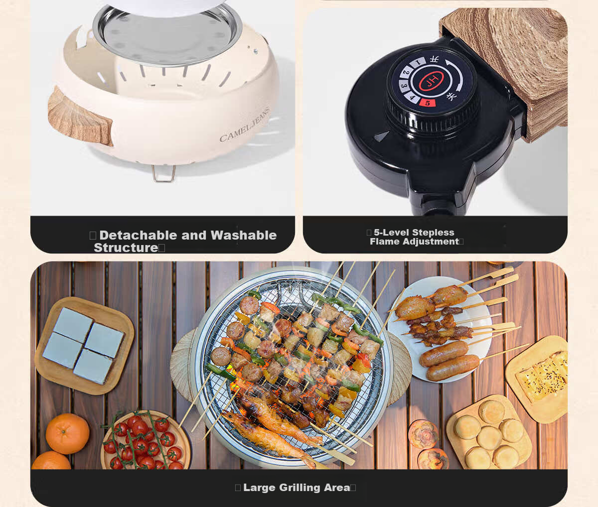 CAMELJEANS Dual-Use Electric and Charcoal Tea Boiling Set Complete Barbecue Stove Outdoor Indoor White New Model 3