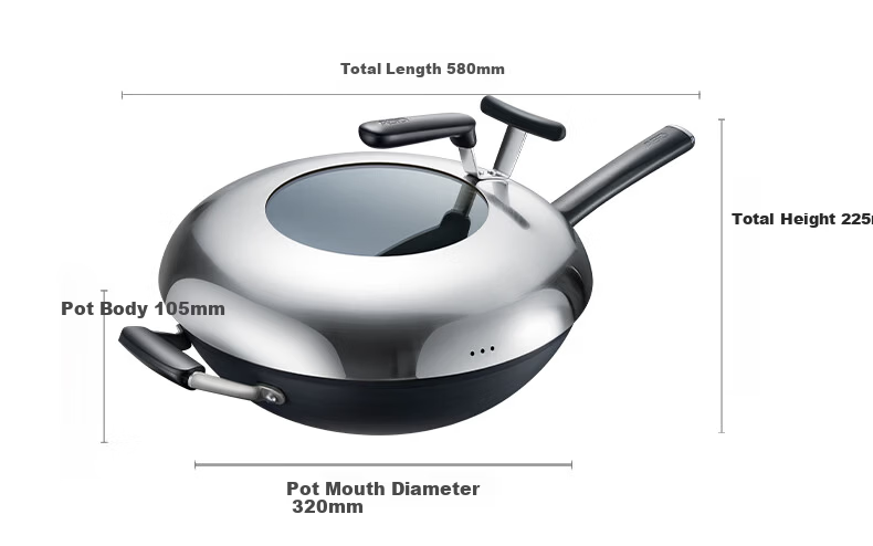 ASD Carbon Steel Wok Non-Coated Rust-Resistant Household Stir-Fry Pan Round Bottom 32cm Gas Stove Compatible 11