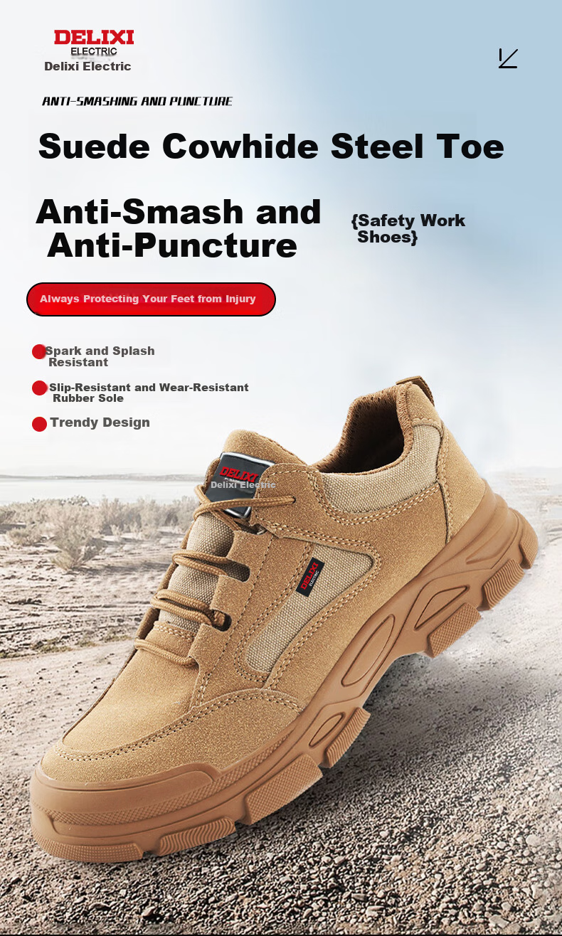 DELIXI ELECTRIC Men's Safety Shoes Cow Suede Leather Steel Toe Anti-Smash Puncture-Resistant Comfortable Durable Slip-Resistant Insulated 10KV Electrician Safety Shoes 3