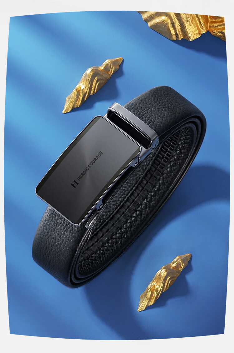 HLA Automatic Buckle Leather Belt Men's New First Layer Cowhide Business Waist Belt Genuine Leather Pants Belt Birthday Gift for Dad Husband 9