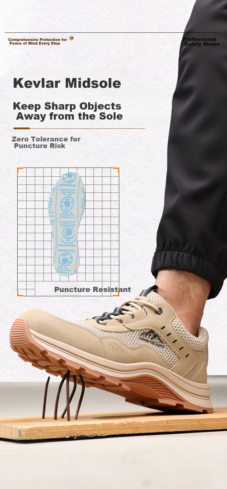 Jingtu Men's Summer Breathable Steel Toe Safety Work Shoes Anti-Smash Anti-Puncture Comfortable Durable 5039FBK Size 43 7