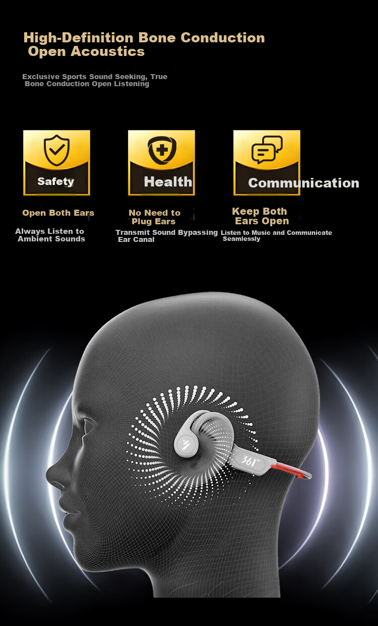 361° True Bone Conduction Bluetooth Earphones Open-Ear Sweatproof Sports Running Cycling Outdoor Long Battery Life YDG02 4