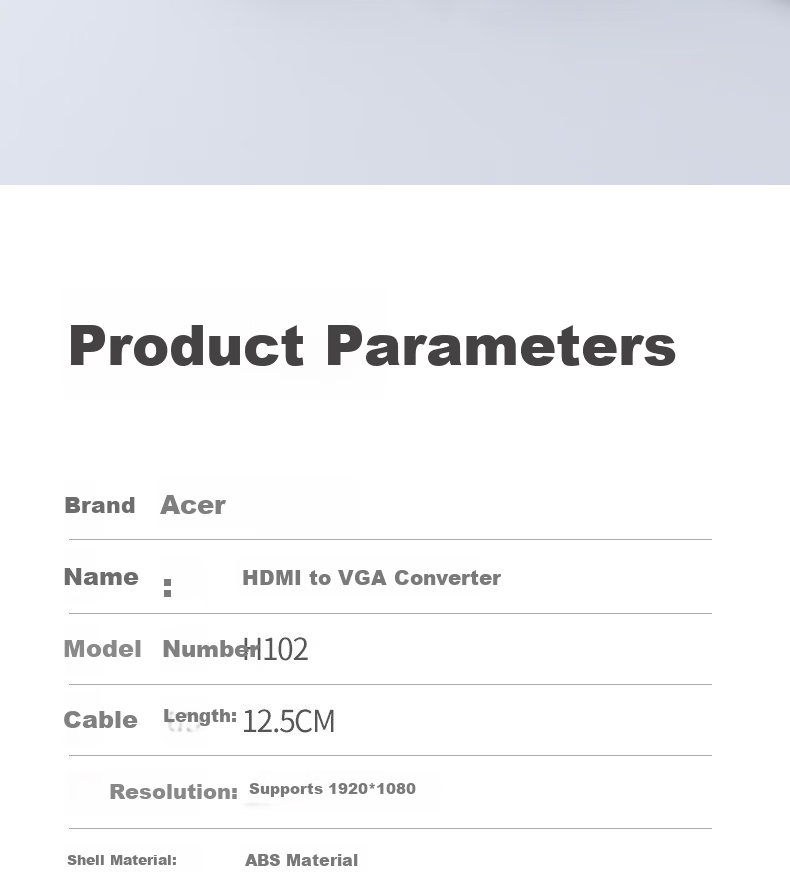 Acer HDMI to VGA Converter Adapter High-Definition Video Adapter for PC Laptop Xiaomi Box PS5 to Monitor Projector TV Display 19