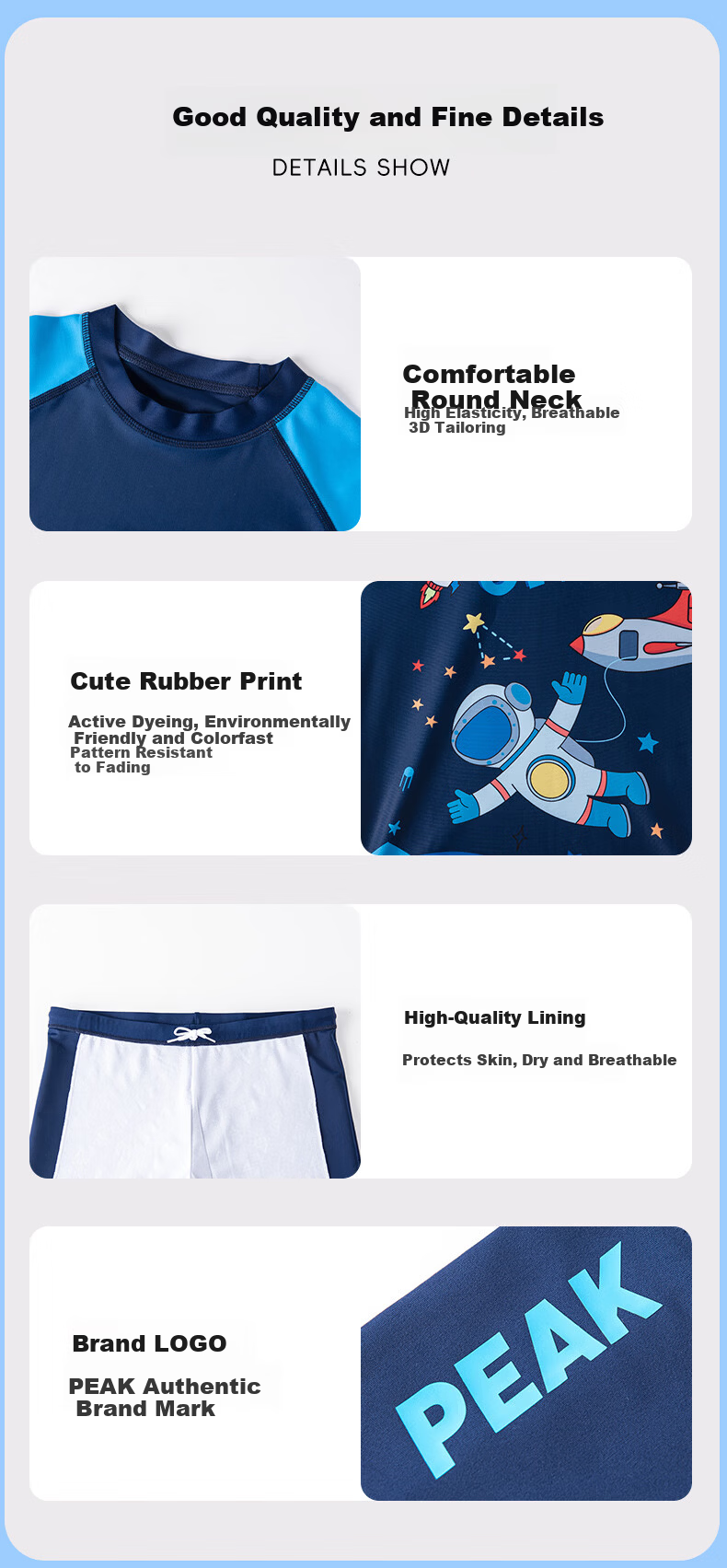 PEAK Children's Two-Piece Swimsuit, Boys' Swimwear, Youth Hot Spring Bathing Suit, Swimming Trunks Set 3