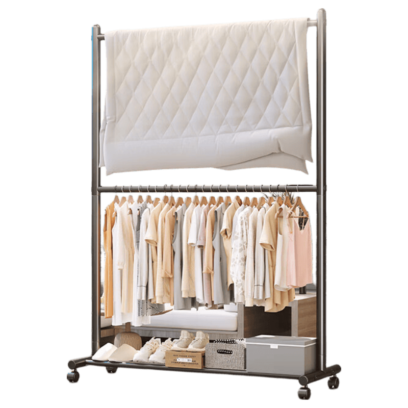Hakkai Bird Double-Layer Floor Clothes Rack Indoor Hat and Coat Rack Garment Store Hanging Rack Mobile Bedroom Double Rod