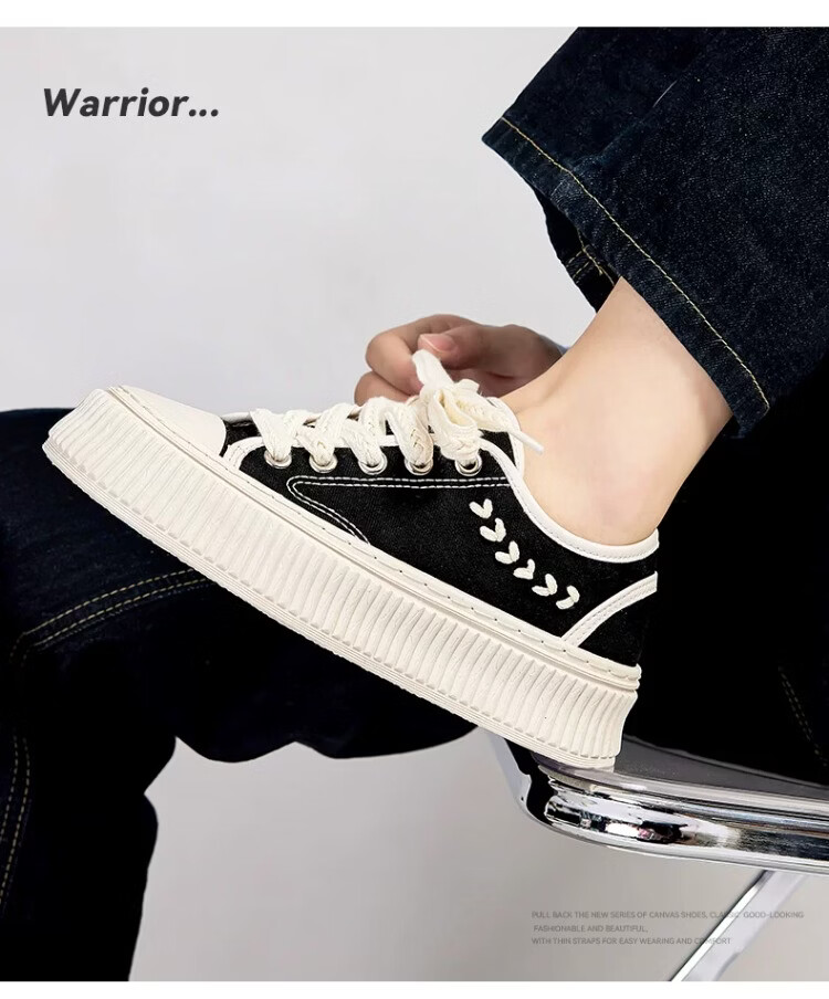 Warrior Women's Canvas Shoes 2026 Summer New Breathable Thick Sole Casual Sneakers 1834 Black Beige Size 39 10