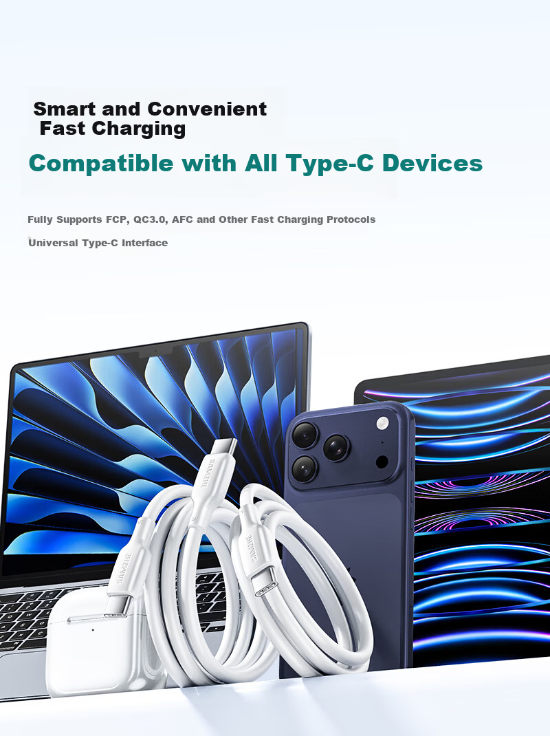 SAMZHE Compatible with Apple 18/17 Charging Cable, Dual Type-C Phone Data Cable, PD60W Fast Charging, Car Charger for IPhone 16/15 Pro Max, Huawei, IPad Tablet Laptop, 0.5 Meters 4