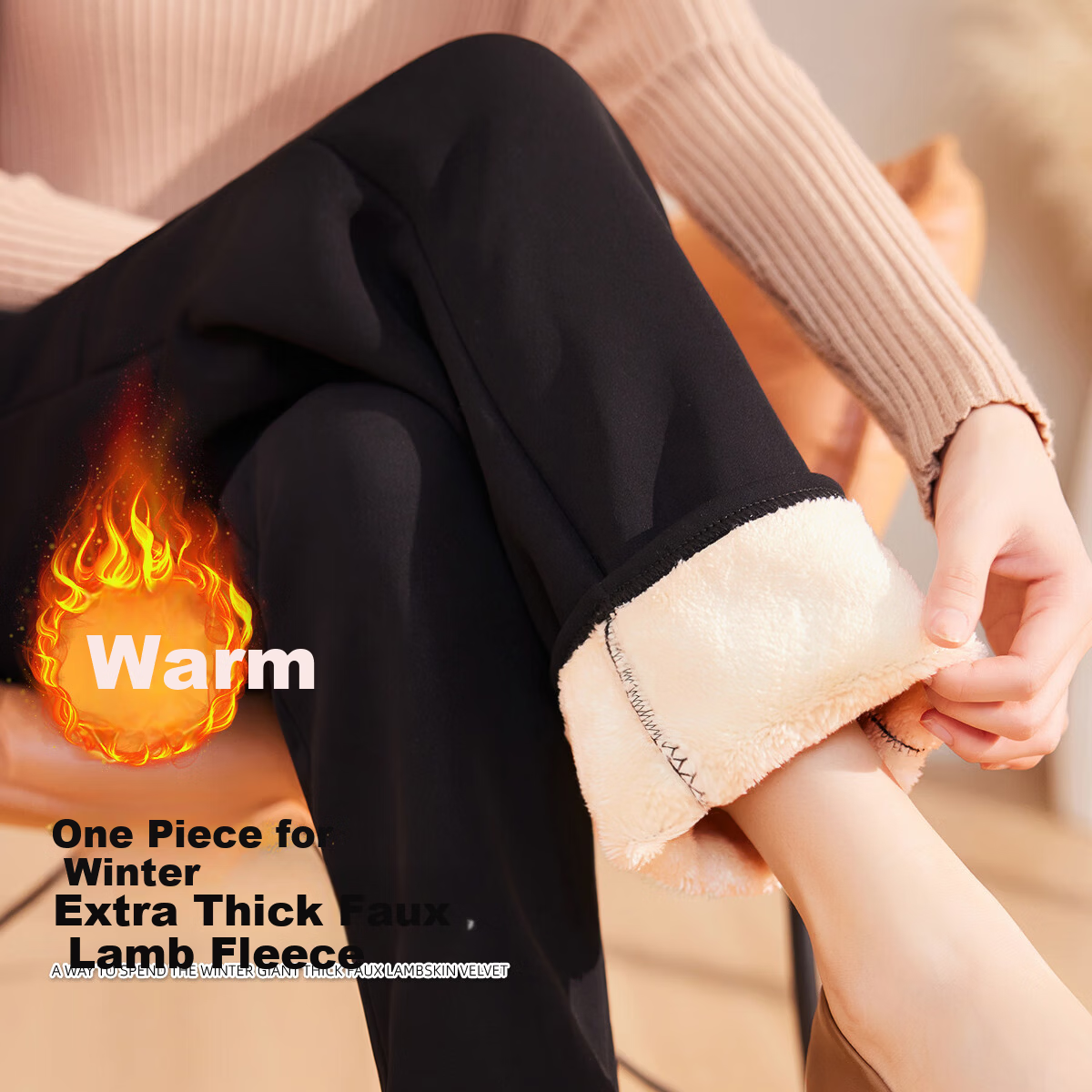 Pastel Windproof Thickened Fleece-Lined Winter Tapered Pants Elastic High Waist Middle-Aged and Elderly Mom Black L