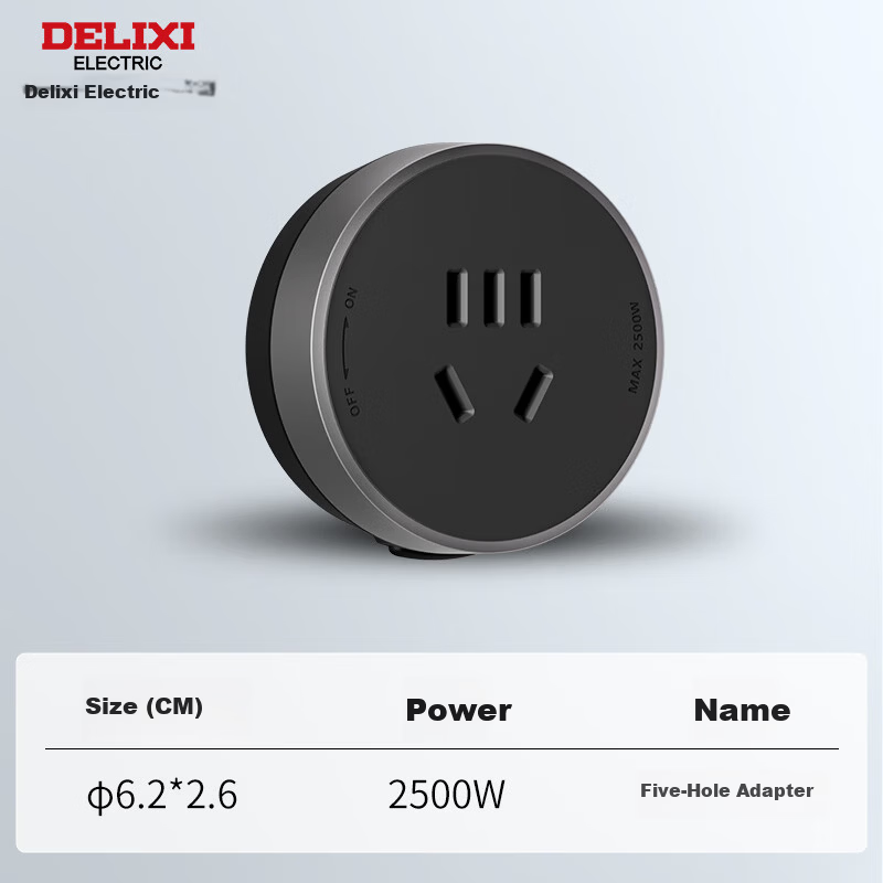 DELIXI Rail Socket Upgraded Frameless Wall-Mounted Track Socket 10A Five-Hole Adapter Gray Black