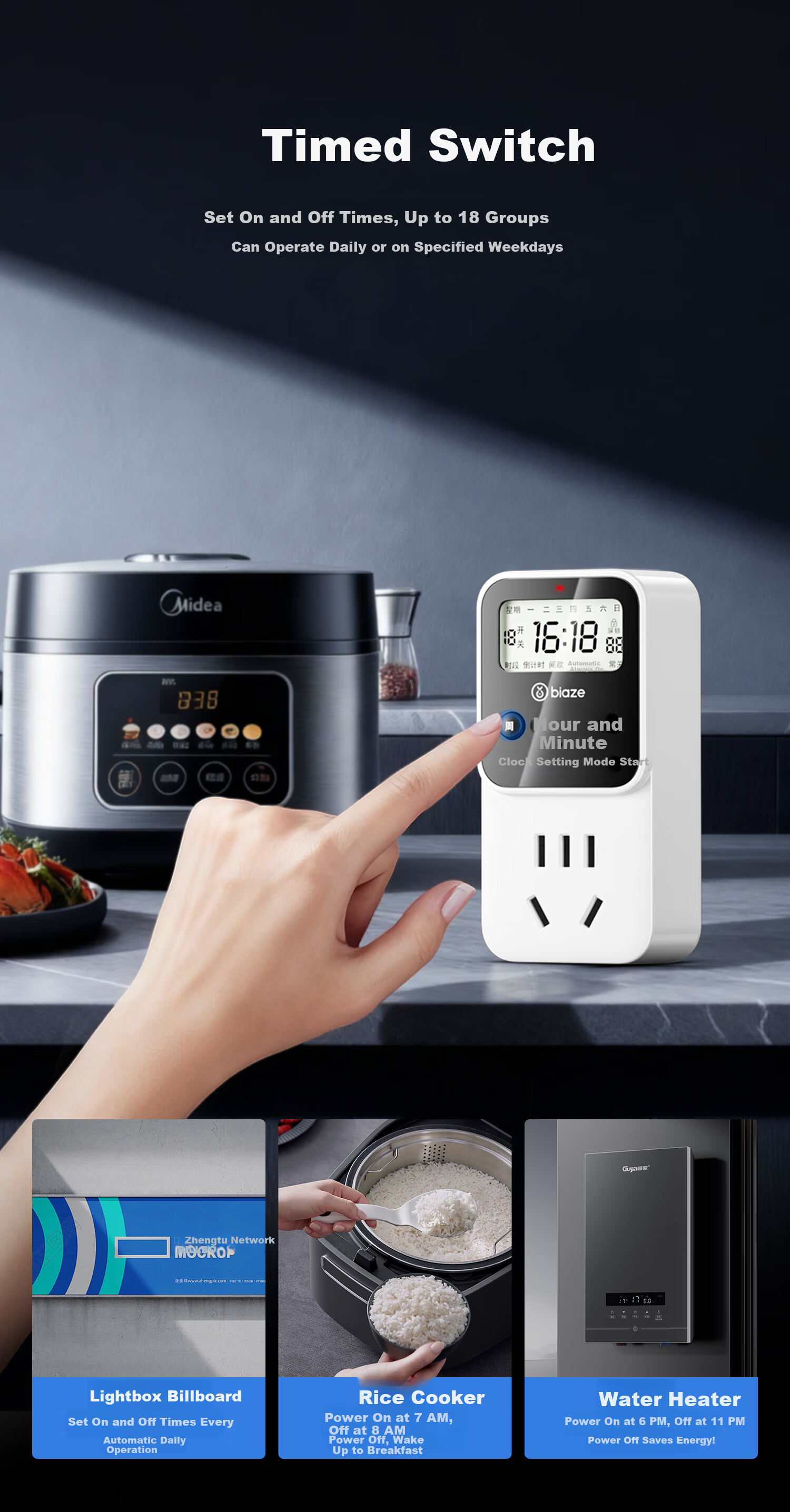 BIAZE Timer Socket National Standard Digital Electronic Timer Control Socket Timer Countdown Intermittent Cycle Power On/Off Built-in Battery with Power-off Memory No Switch 6