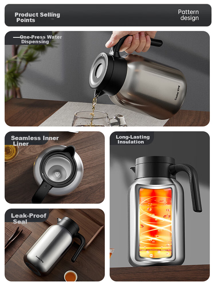 Chuida Huang Insulated Flask 316L Stainless Steel Large Capacity Household Hot Water Kettle Thermos Integrated Seamless Liner 2L (Vintage Red) 2