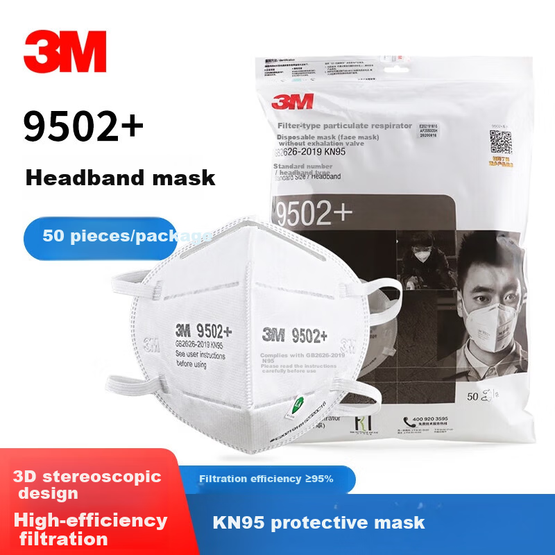 3M 9502+ Particulate Respirator Mask (Headband Type) Eco Pack 50pcs/Bag 1 Bag