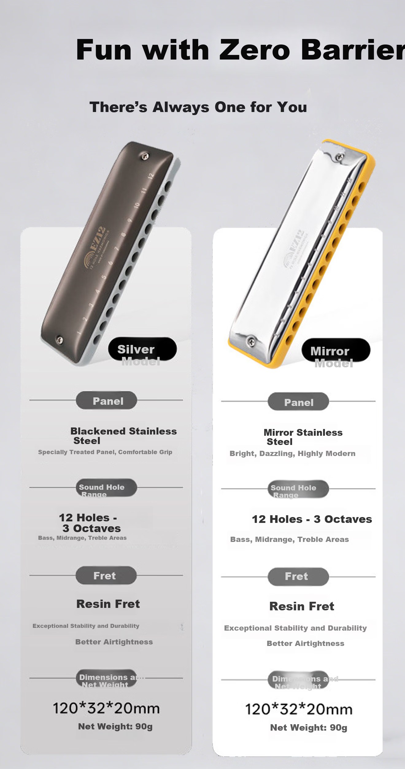 KONGSHENG 12-Hole C Key Full Scale Blues Harmonica Beginner Entry-Level Children Adult Professional EZ-12 Silver 5