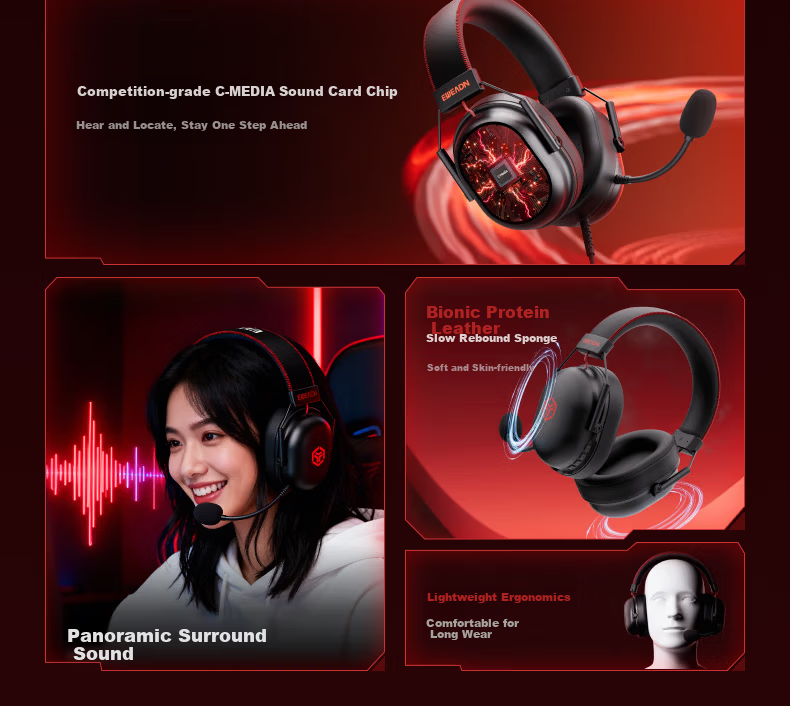 EWEADN VX01S Wireless Bluetooth Four-Mode Wired Gaming Headset Over-Ear 7.1 Surround Sound PC Esports Headphones for FPS Games 3