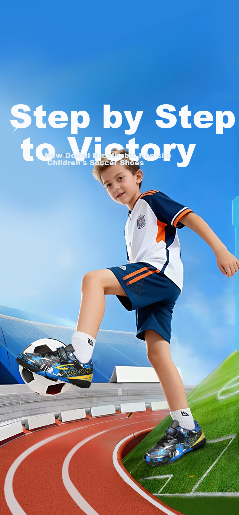 Delhui Kids Soccer Shoes TF Turf Studs 6-12 Years Old Slip-On School Grass Football Training Black Blue Yellow Size 32 2