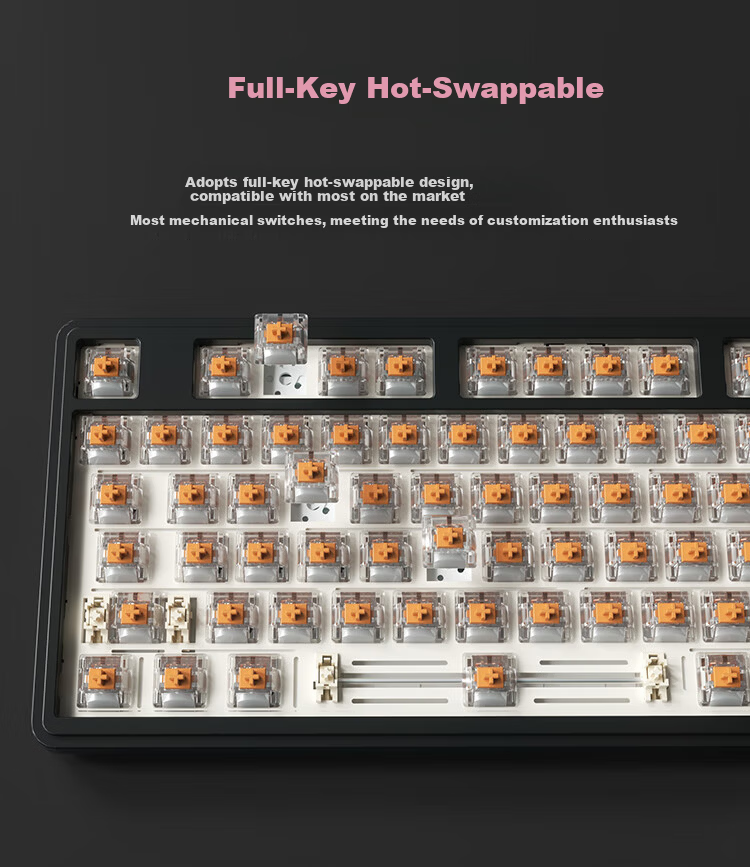 AUSDOM H87 Custom Mechanical Keyboard, Wireless Bluetooth Gasket Customization, 6-Layer Padded Side-Engraved Gaming E-Sports Office Keyboard, 10000mAh Blackberry Pink Side-Engraved Ultra-Fast Silver Switches 13