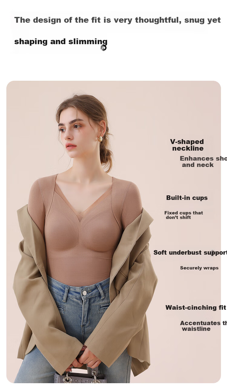 MiiOW Mulberry Silk Down Thermal Underwear for Women Autumn Top with Chest Pad Lace Base Layer Skin Color XL 5