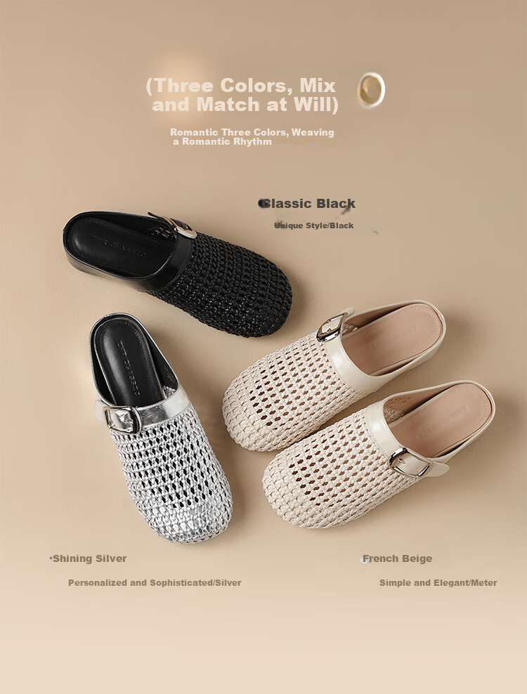 ZHR Zese Women's French Style Woven Beach Sandals, Height-Increasing Half Slippers, Summer Outdoor Wear with Skirts, Beige K361 Size 38 5
