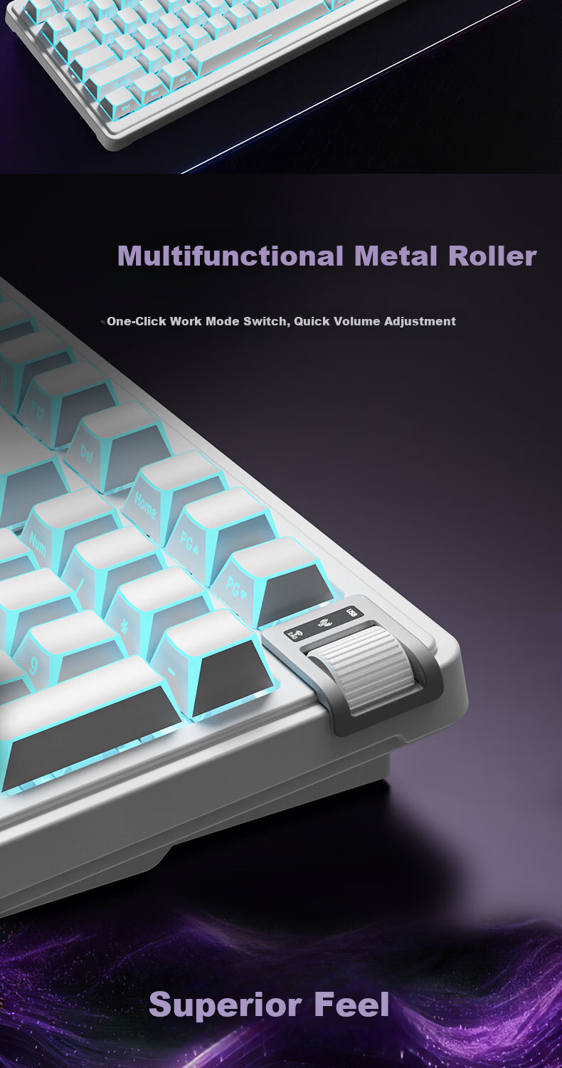 KZZI K98V2 Tri-Mode Mechanical Keyboard Wireless 2.4G Bluetooth Wired 98-Key RGB Customizable Keyboard Glacier Blue Light Feather V2 Silent Switch for Home Office Gaming 6