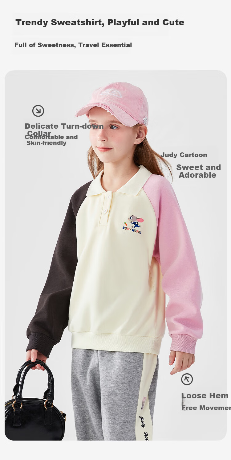 Disney Girls' Zootopia Polo Collar Sweatshirt Long Sleeve Top Spring ZL160001 Off-White Size 150 5