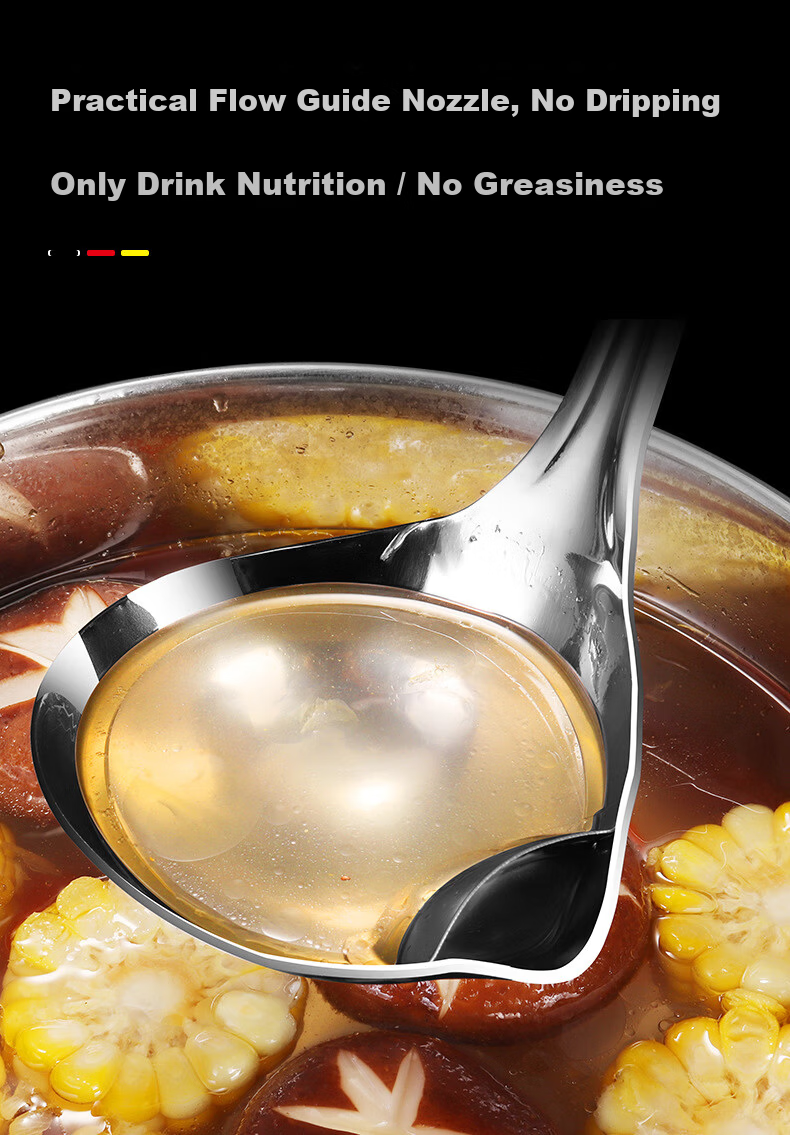 40,000 Kilometers 304 Stainless Steel Oil Separator Ladle Soup Strainer Kitchen Oil Filter Ladle Hot Pot Skimmer Oil Skimming Spoon Oil Soup Separator 9
