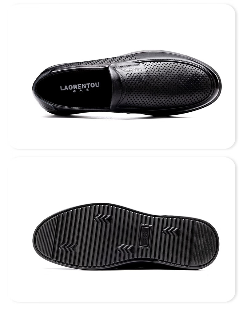 LAORENTOU Men's Summer New Genuine Leather Hollow Casual Slip-On Soft Sole Breathable Perforated Shoes LL175 Black Size 38 17