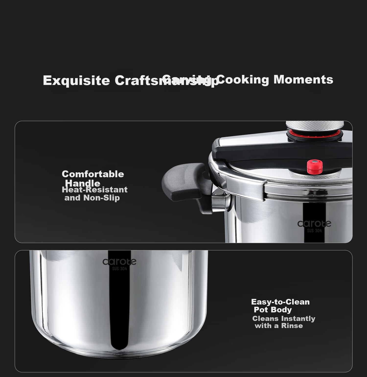 Carrot Small Household Pressure Cooker 304 Stainless Steel Single-Handed Explosion-Proof Pressure Cooker Compatible with Gas Stove and Induction Cooker 12