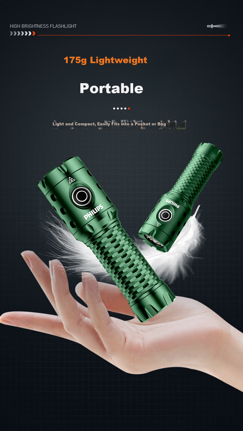 PHILIPS High Brightness Flashlight Super Long Battery Life Portable Military Outdoor Emergency Light SFL8603 12