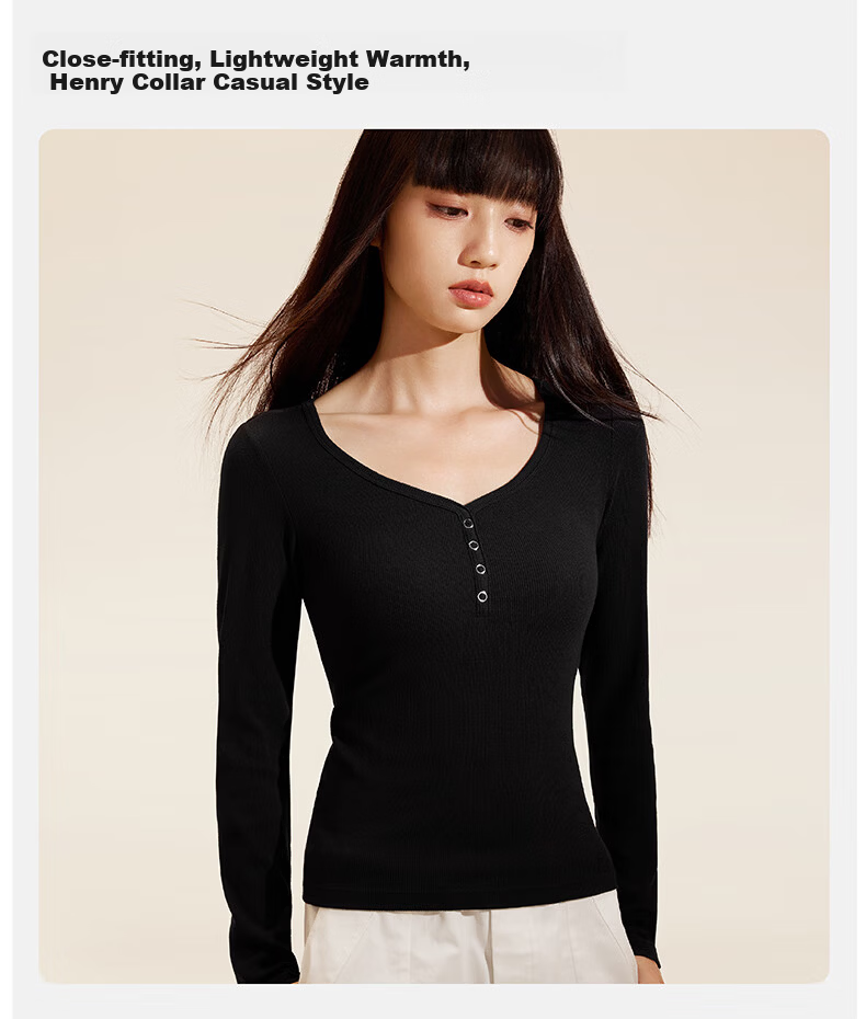 Half-Lined Thermal Base Layer with Chest Pad, Warm Innerwear, Long Sleeve U-Neck T-Shirt for Women, Spring Autumn Winter, No Bra Needed 5