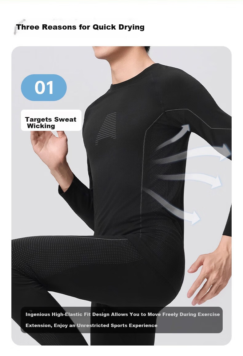 BOPRUIEY Ski Quick-Dry Set Autumn Thermal Underwear for Men and Women, Warm Functional Antibacterial Breathable Sports Base Layer 6