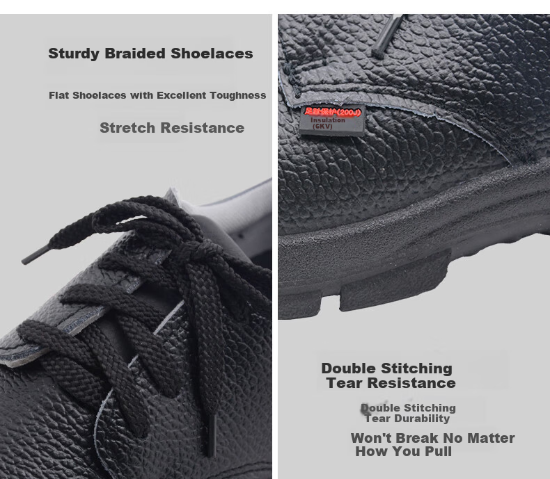 DUNWANG Safety Work Shoes Anti-Smash Electrical Insulation 6kV Cowhide Breathable Unisex Work Shoes 2108 Durable Non-Slip Construction Site Shoes Size 43 6