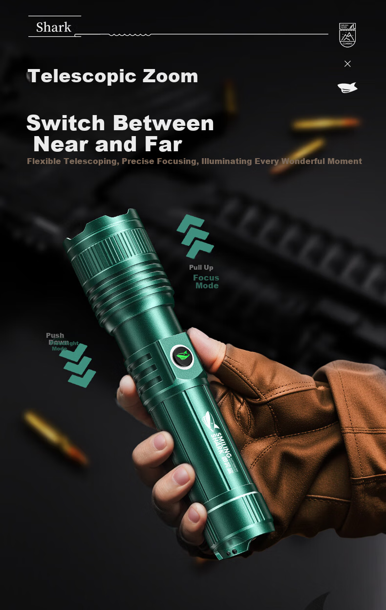 Smile Shark 5318 High-Power Flashlight Long-Lasting Laser Outdoor Military Rechargeable Emergency Self-Defense Lighting 6