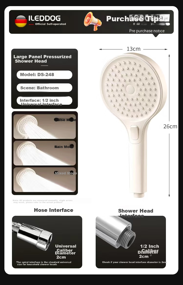 ILeddog [Germany] High-Pressure Shower Head Handheld Bathroom Rainfall Shower DS-248 3