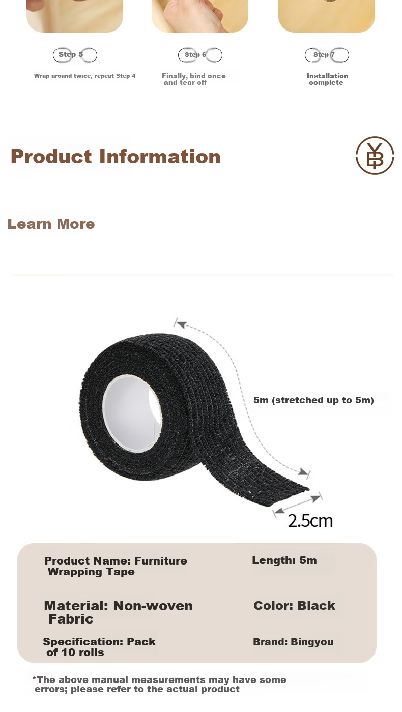 Bingyou Chair Leg Pad Protective Tape 10 Rolls Black Anti-Slip Table and Stool Leg Covers Protective Foot Sleeves Prevent Movement 10