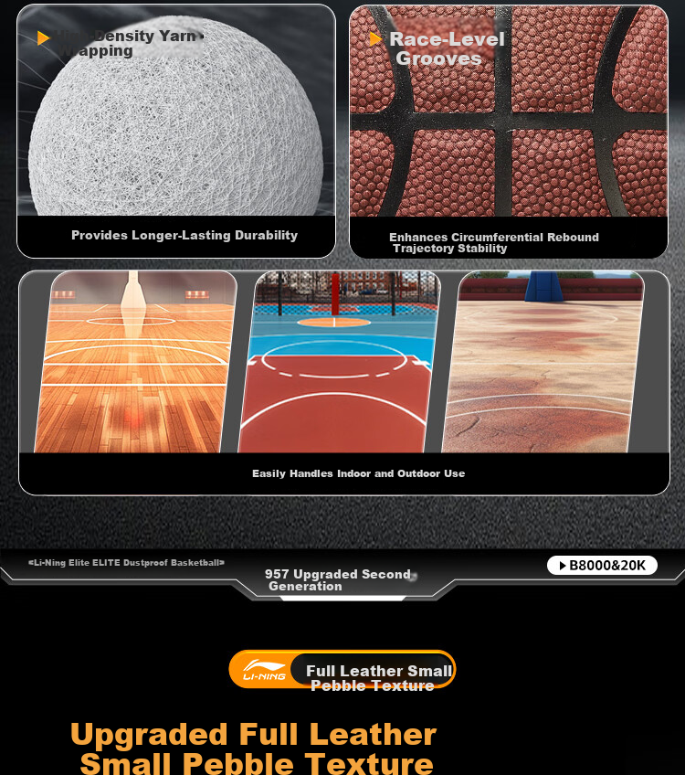 Li-Ning 957 II CBA Classic Gold Label Basketball Adult Outdoor Wear-Resistant Dustproof Professional Game Ball Gift 5