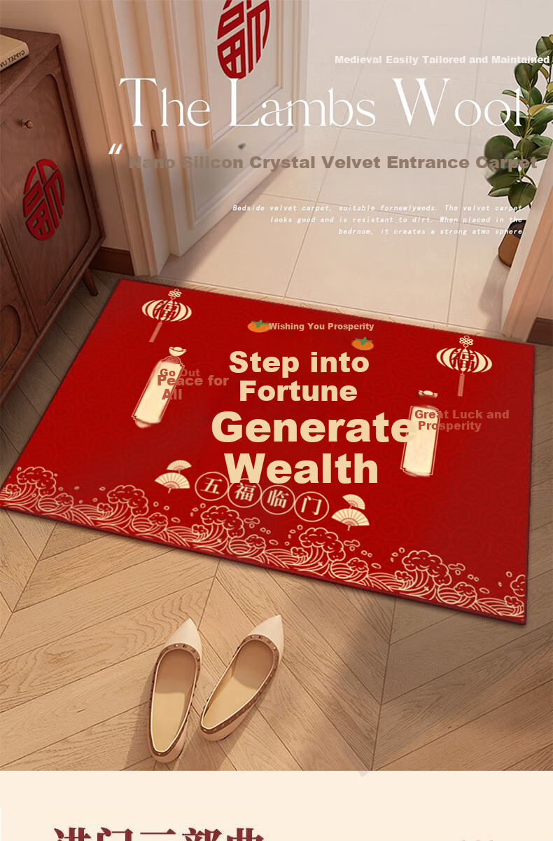 Zunchao Red Entrance Floor Mat Festive Non-Slip Doorway Rug New Chinese Style Hallway Durable Red Carpet 60*90cm 1