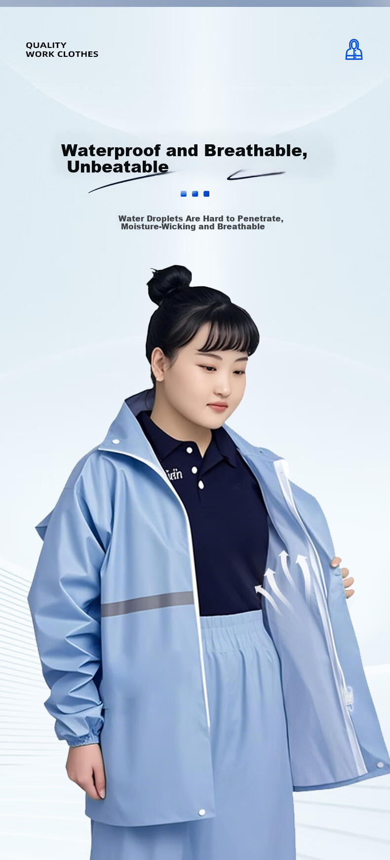 Leyoubaiyi Adult Long Hooded Raincoat with Brim, Security Outdoor Construction Site Safety Reflective Rainwear 3