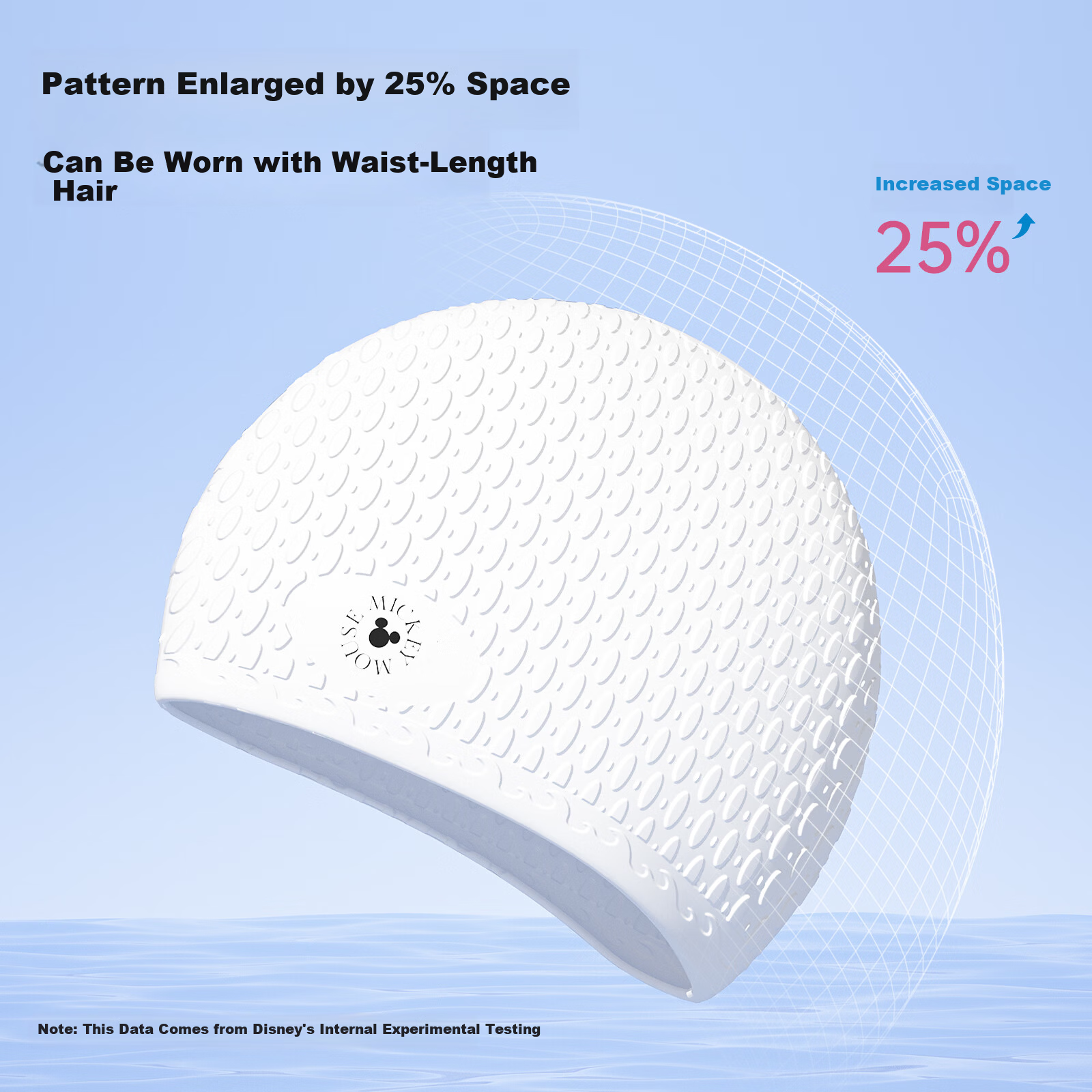 Disney Silicone Swim Cap for Women, Large Size, Waterproof, Comfortable Fit, High-Quality Adult Swimming Cap D76006S White