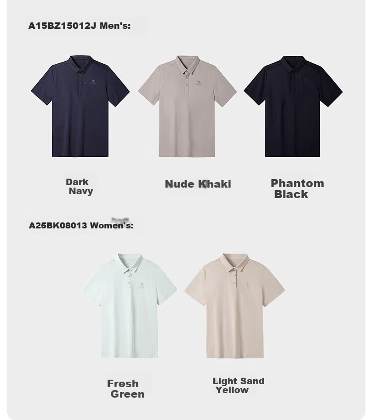 CAMEL Polo Shirt Men's Quick-Dry Sweat-Absorbing Antibacterial Wrinkle-Resistant Non-Iron Breathable Sun Protection T-Shirt A15BZ15012J 30