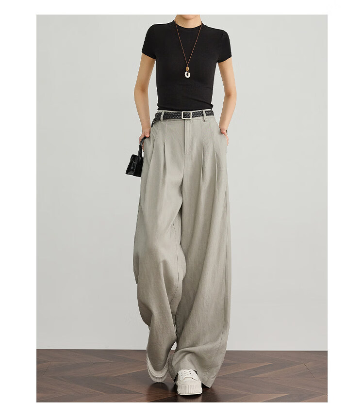 FAESSLIN Kochi Old Money Style Gray Linen Summer Thin Tencel High-Quality Draped Casual Wide-Leg Pants for Women 23