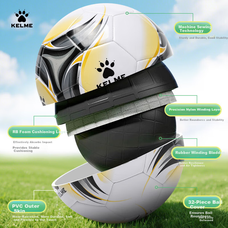 KELME Machine-Stitched Soccer Ball for Children And Adults, Middle School Entrance Exam Standard Competition Wear-Resistant Training Football Black Gold Size 5