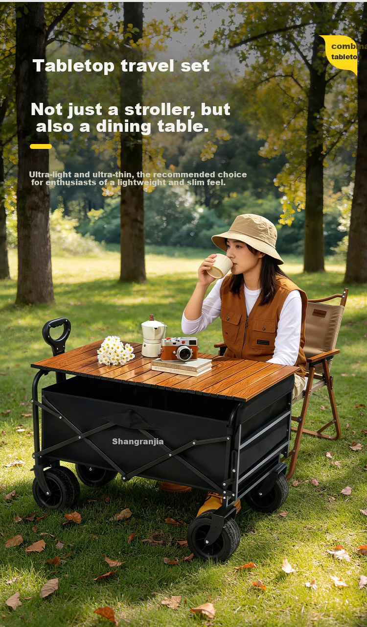 Suncojia Outdoor Camping Folding Cart Large Rear-Opening Wide Wheel Wagon for Picnic, Stall, Delivery, and Kids 1